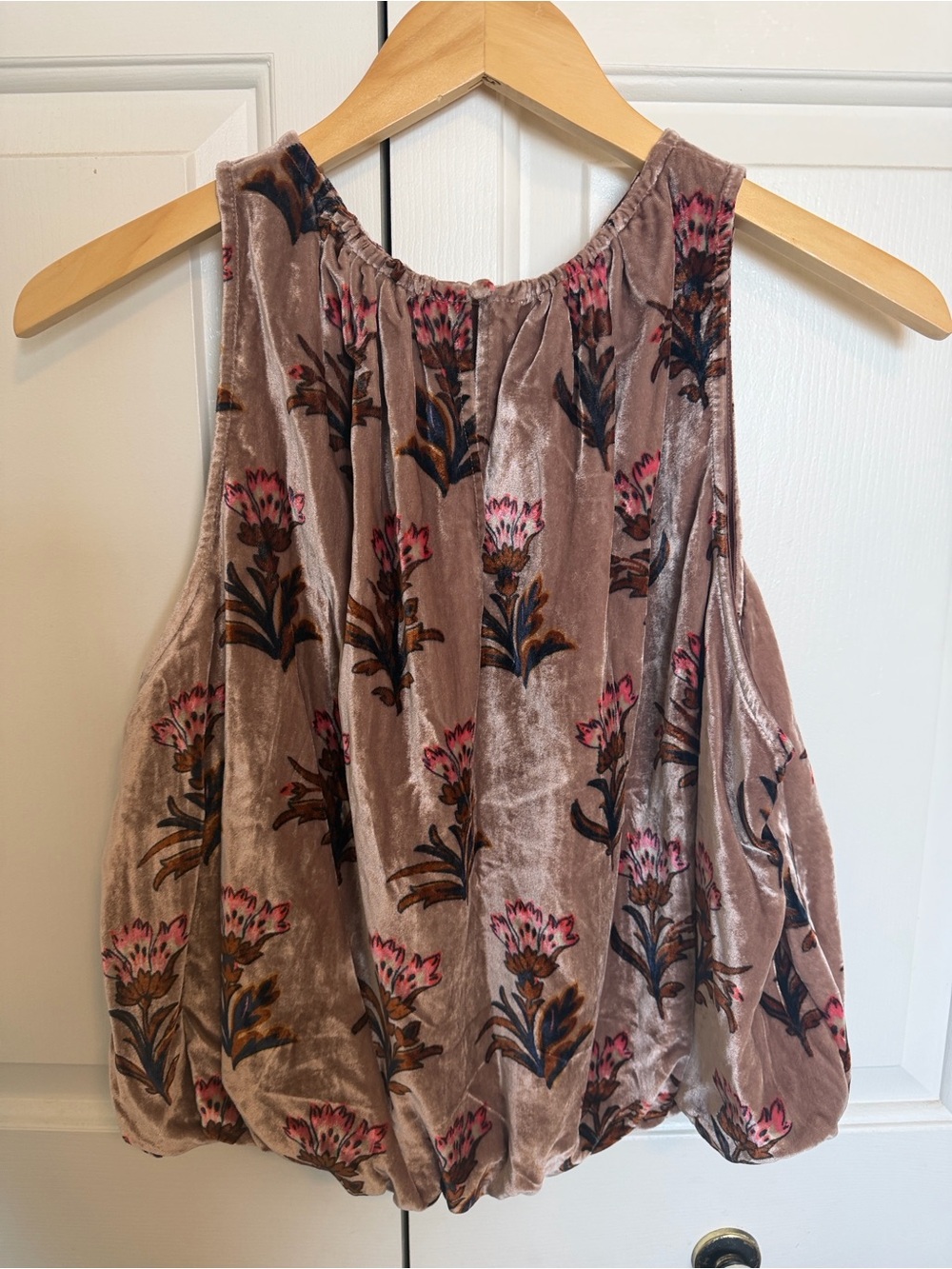 Anthropologie Brown Floral Halter Tank with Scalloped Hem - Picture 2 of 4